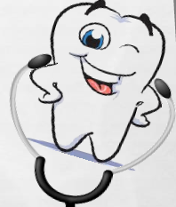 A picture of a tooth smiling and wearing a stethoscope